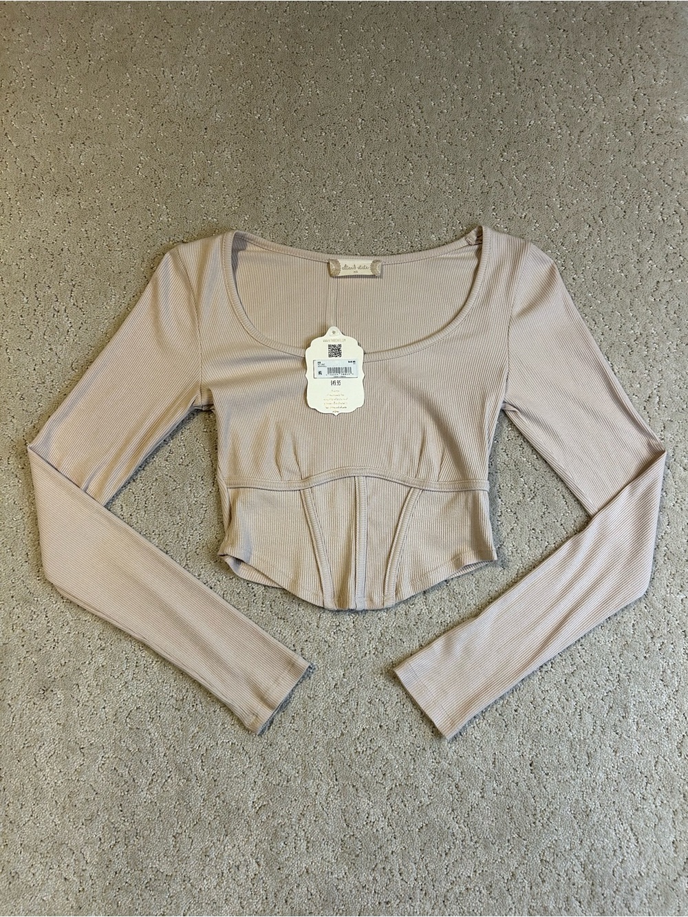 NWT Altar'd State Long Sleeve Cropped Cream XSmall Long Sleeve Ribbed
